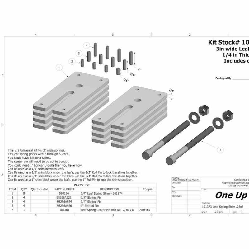 Leaf Spring Shim Kit, 8 Qty 1/4