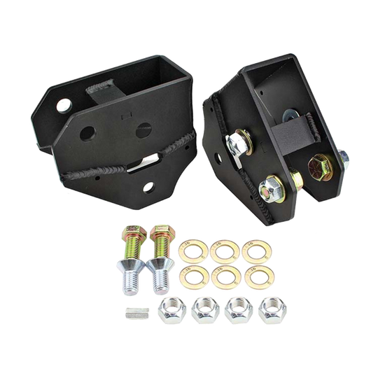 
  A set of a black S&B Radius Arm Drop - 2005-2022 Super Duty 2.5" Lift designed for a vehicle lift kit.
