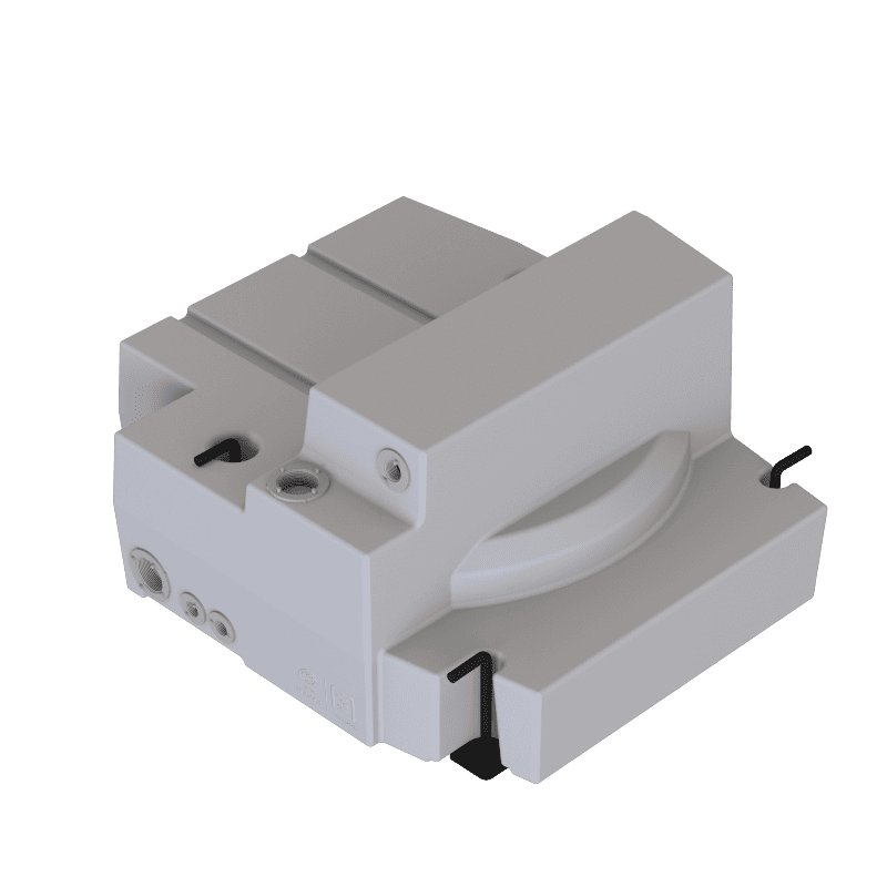 A gray plastic freshwater tank for a Ford Transit van.