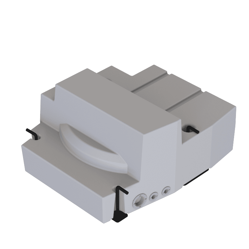 Mock up of an SB Filters 25 Gallon Spare Tire Replacement Fresh/Grey Water Tank For 2015-2025 Ford Transit 130", 148" & 148" EXT_10-3017