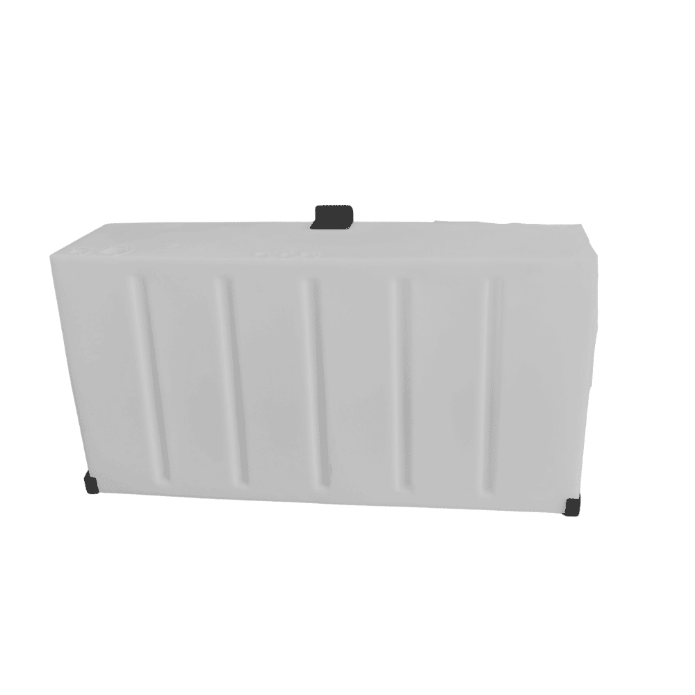 White rectangular 30 Gallon Wheel Well Water Tank (Both Sides) in a white background