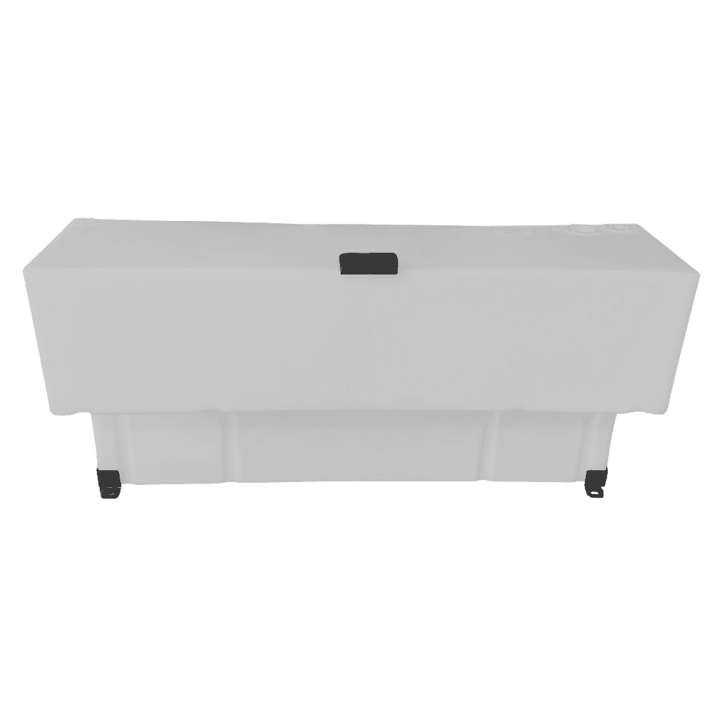 White rectangular 30 Gallon Wheel Well Water Tank (Both Sides) in a white background