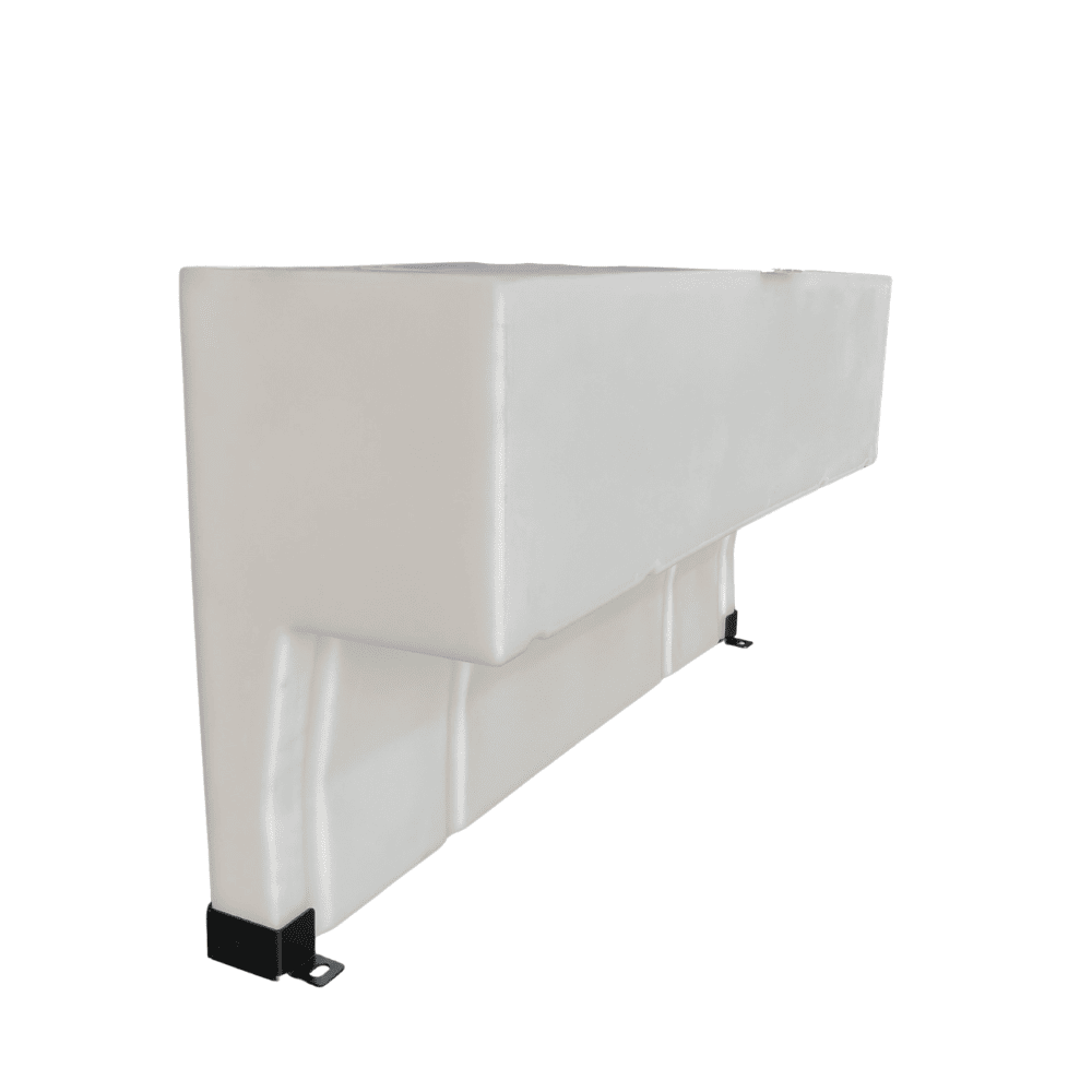 White rectangular 30 Gallon Wheel Well Water Tank (Both Sides) in a white background