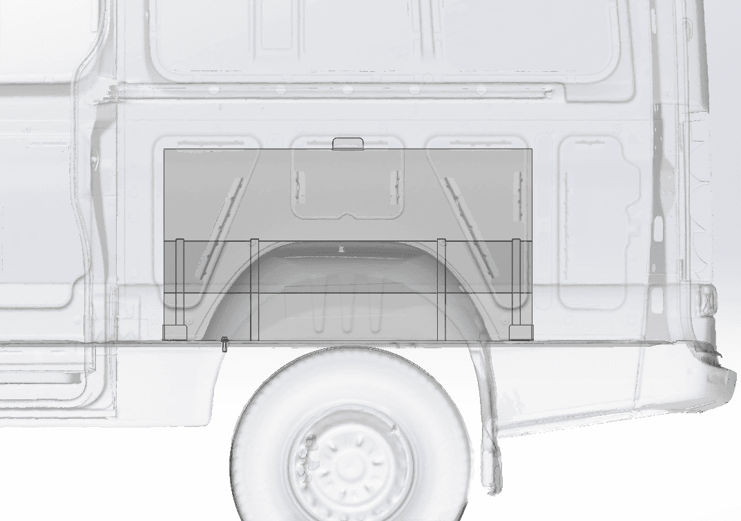 Diagram of an SB Filters 30 Gallon Wheel Well Water Tank (Both Sides)