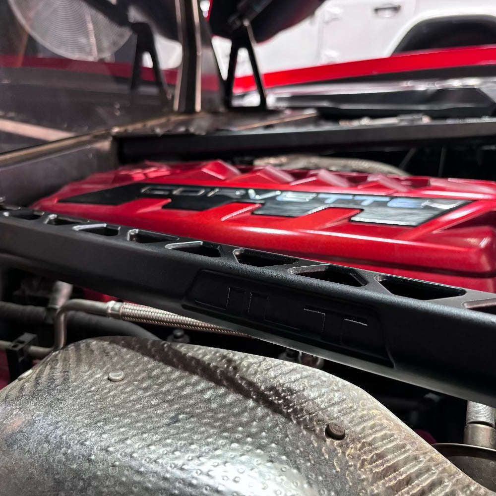 Close up of a JLT Billet Strut Tower Brace for 2020-2025 C8 Corvette, 2023-2025 C8 Z06 - S&B