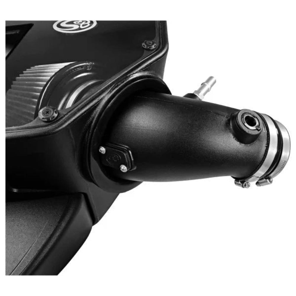Close-up Dry Extendable Cold Air Intake for 2014-2018 Dodge Ram 2500 / 3500 6.4L HEMI on a white background
