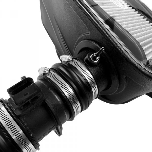 Close up Dry Extendable COLD AIR INTAKE FOR 2005.5-2006 1.9L VW TDI, 2009-2015 VW 2.0L TDI (MK6), 2010-2014 Audi A3 2.0L TDI on a white background
