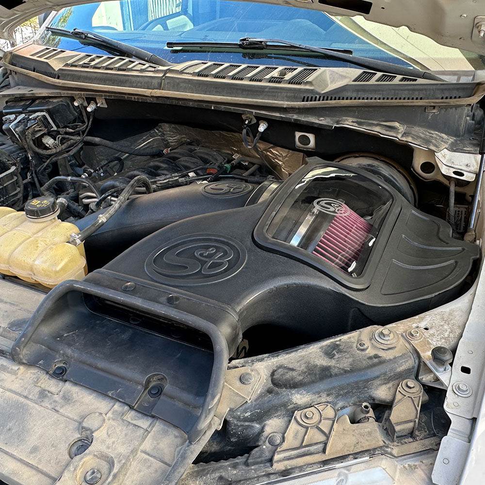 Cold Air Intake for 2018-2025 Ford F-150 5.0L - S&B installed in the engine compartment of a vehicle.

