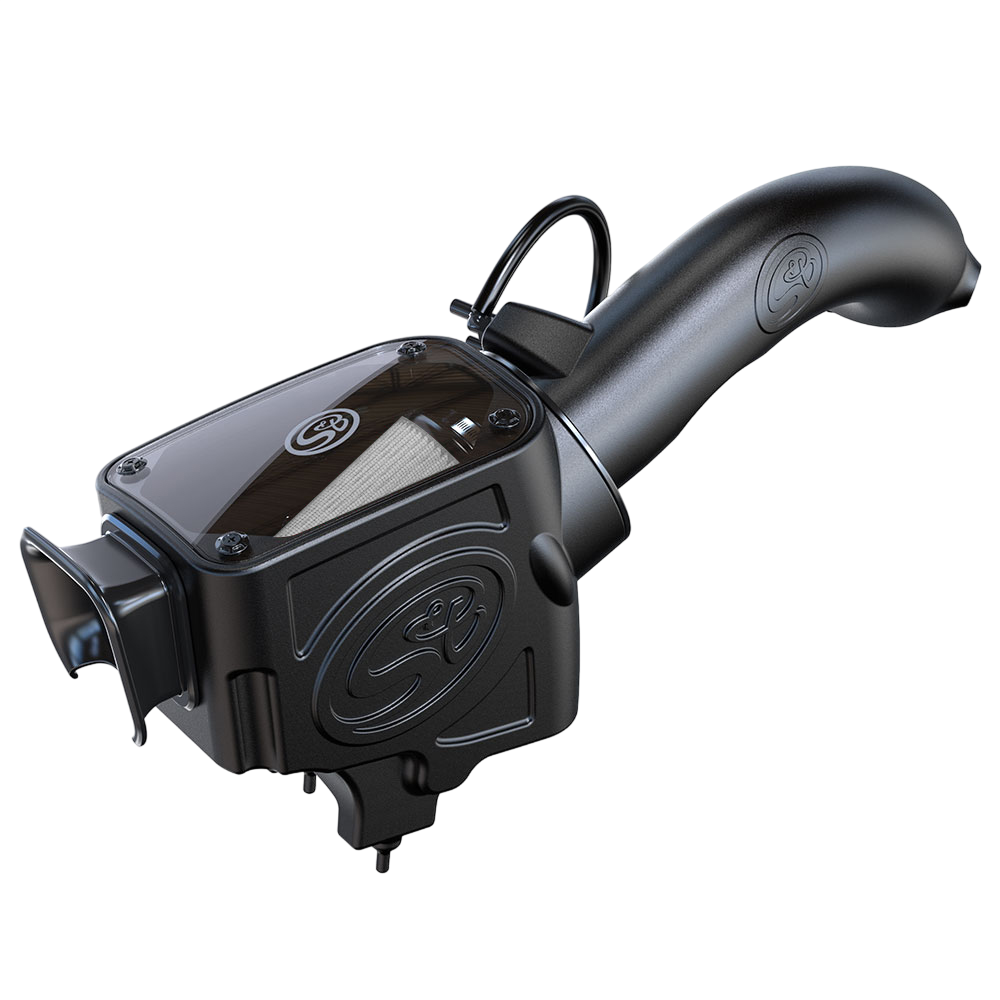 Dry Extendable Cold Air Intake for 2018-2023 Jeep Wrangler 2.0L Turbo on a white background
