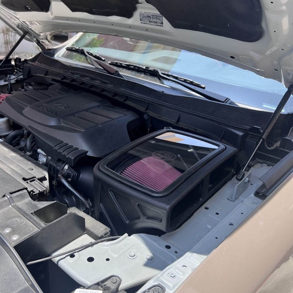 Cold Air Intake for 2017-2024 Nissan Titan V8-5.6L - S&B installed in the engine compartment of a vehicle
