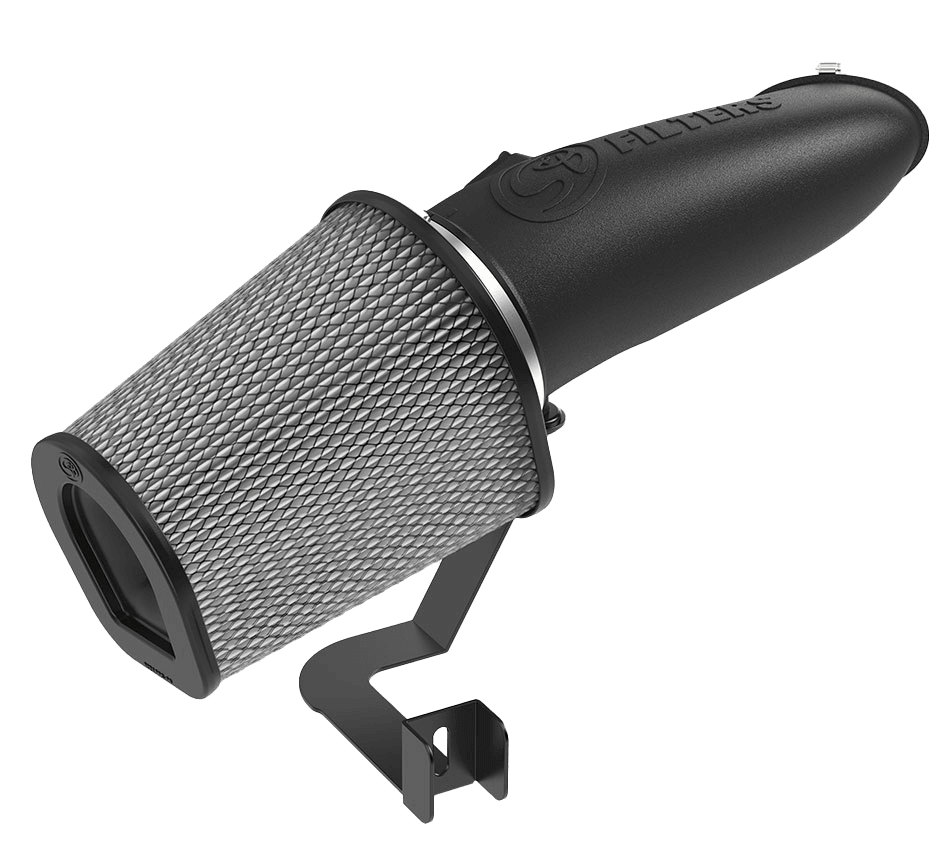 Dry Extendable Open Air Intake for 2011-2016 Ford Super Duty, 6.7L Powerstroke on a white background
