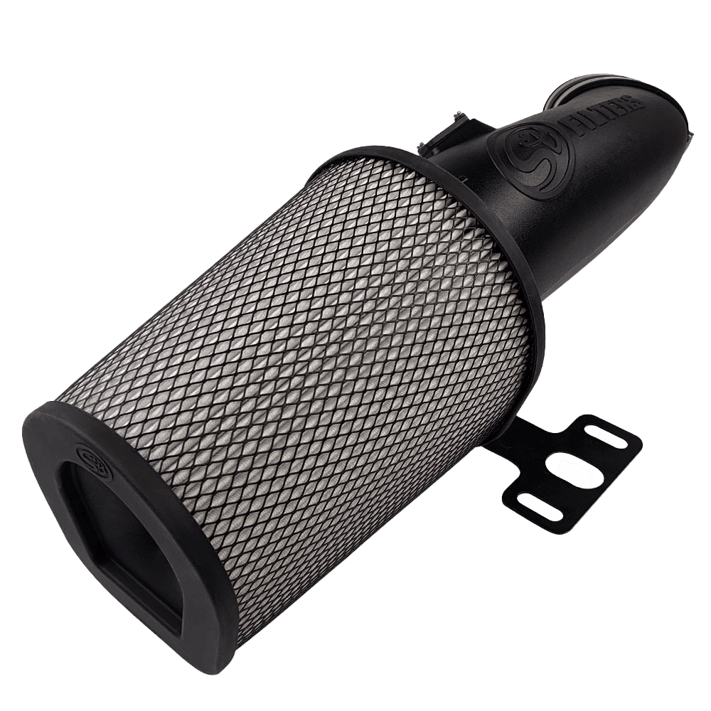 Dry Extendable Open Air Intake for 2017-2019 Ford Super Duty, 6.7L Powerstroke on a white background
