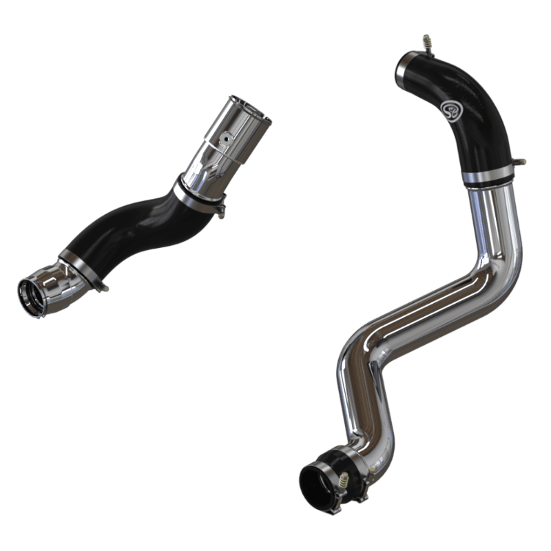Two S&B Cold and Hot Side Intercooler Pipe for 2020-2025 Silverado / Sierra Duramax L5P 6.6L on a white background