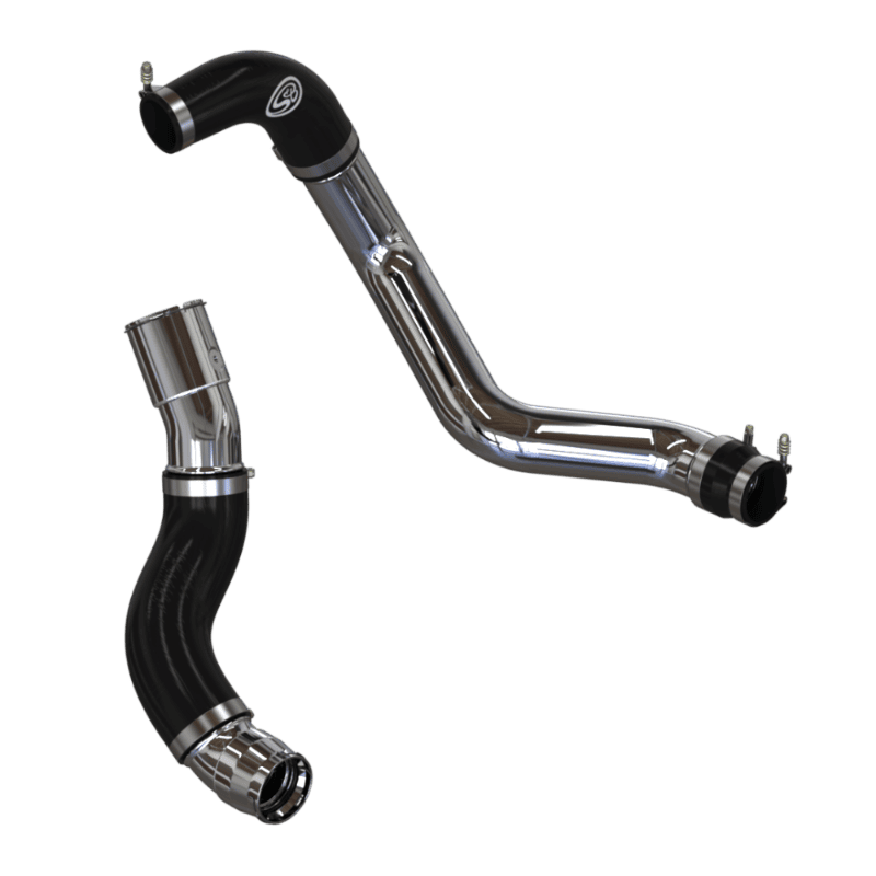 Two S&B Cold and Hot Side Intercooler Pipe for 2020-2025 Silverado / Sierra Duramax L5P 6.6L on a white background