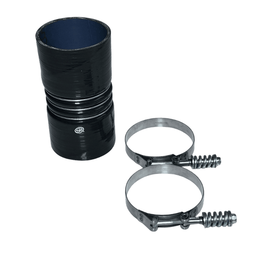 
  Black S&B 4" x 8" Intercooler Boot with Clamps on a white background
