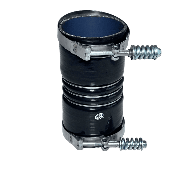 Black S&B 4" x 8" Intercooler Boot with Clamps on a white background