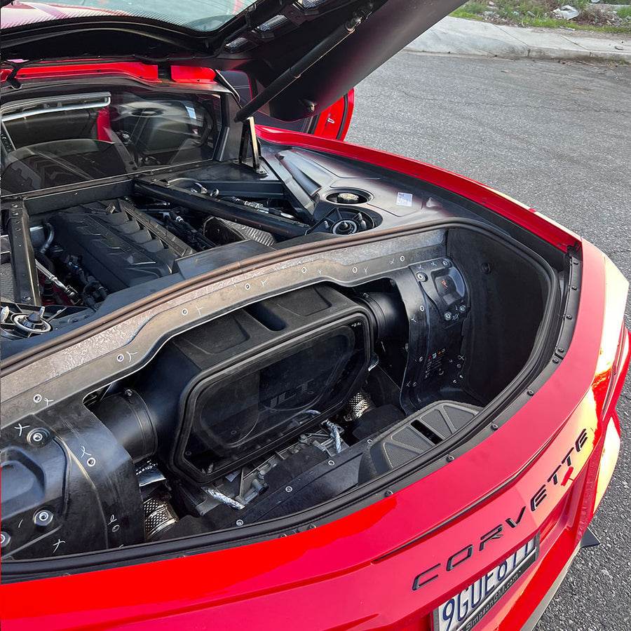 JLT Cold Air Intake for the 2020-2025 Chevrolet Corvette C8 Stingray 6.2L & 2025 E-Ray - S&B installed in the engine compartment of a vehicle
