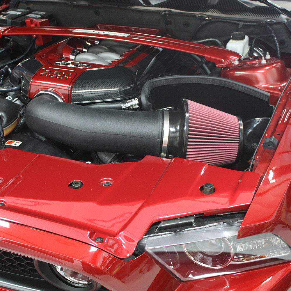 JLT Series II Cold Air Intake for 2011-2014 Mustang GT 5.0 / BOSS - S&B installed in the engine compartment of a vehicle
