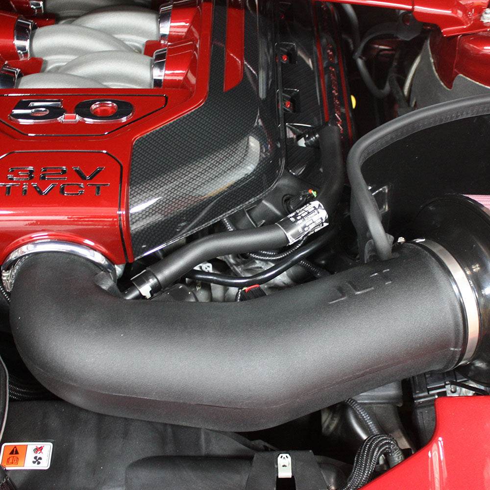 JLT Series II Cold Air Intake for 2011-2014 Mustang GT 5.0 / BOSS - S&B installed in the engine compartment of a vehicle
