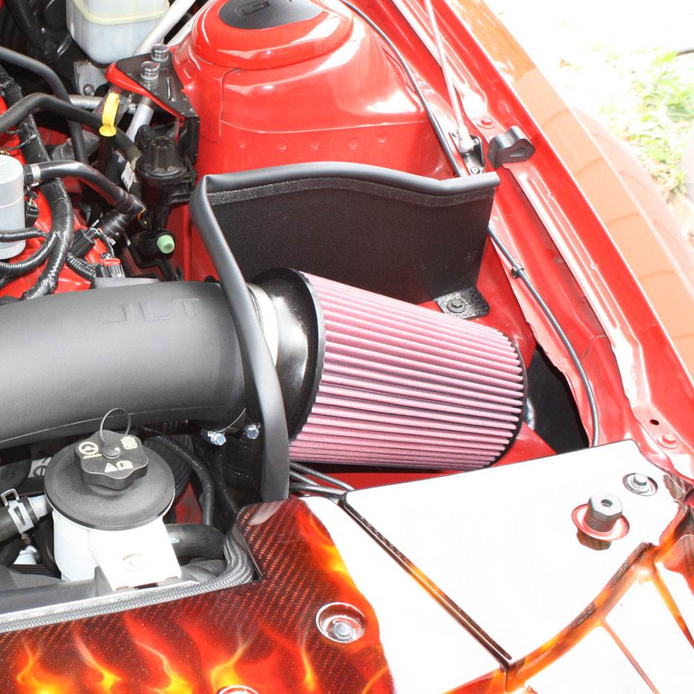 JLT Series III Cold Air Intake for 2005-2009 Mustang GT - S&B installed in the engine compartment of a vehicle

