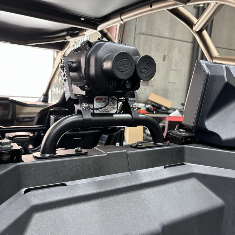 Close-up of a particle separators inside a vehicle with a blurred background