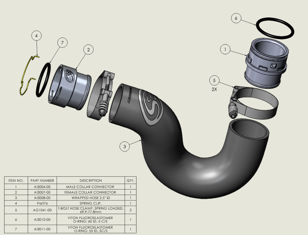 Technical diagram of a automotive intake system with labeled parts on a beige background