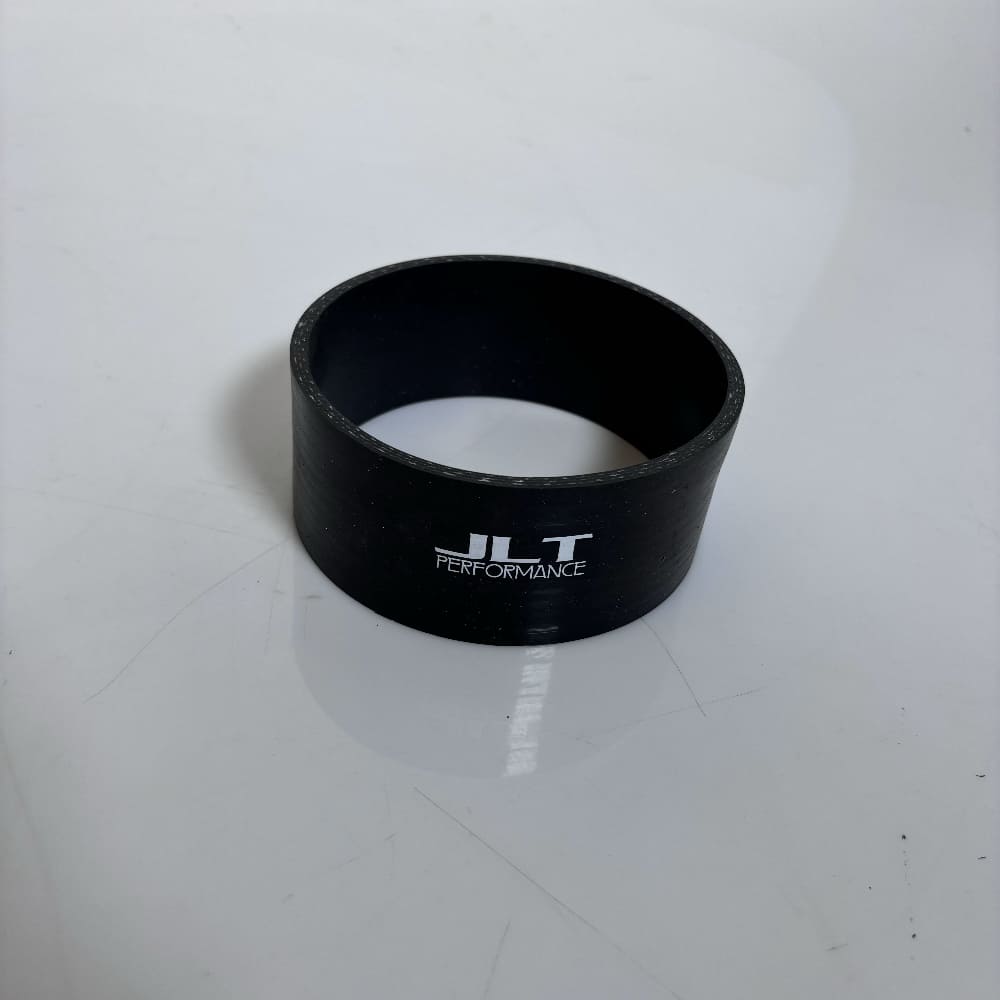 A black 4.5 inch to 4.5 inch metal coupler with the JLT logo on it.