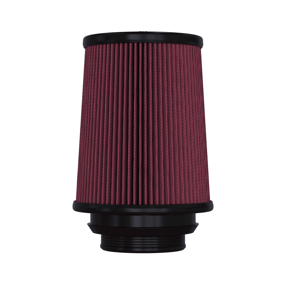 Red S&B Intake Replacement Filter for 75-5085-1 with black top and bottom on a transparent background