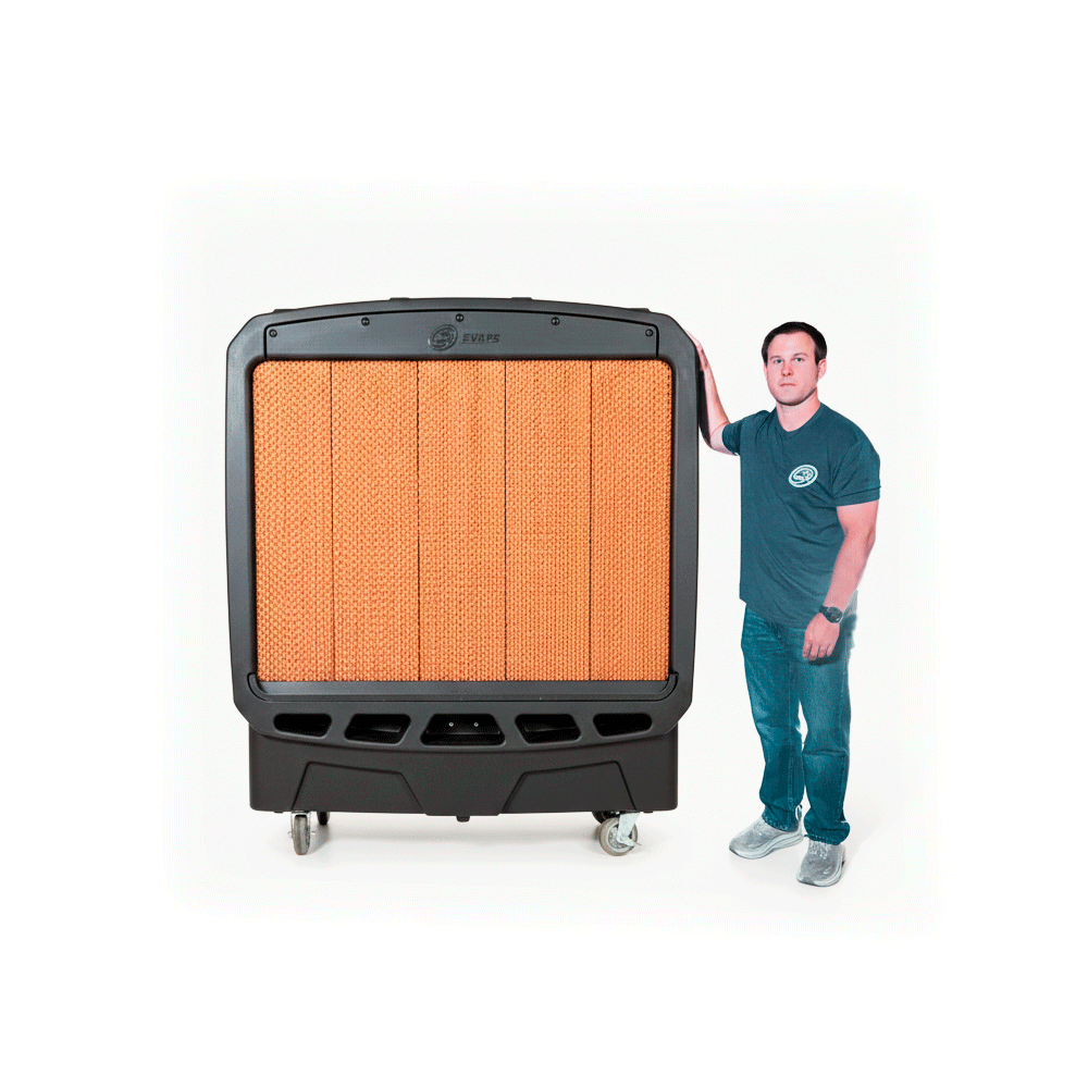 Diagram Size Comparison of a Medium SB Evaps Portable Evaporative Cooler and a Man
