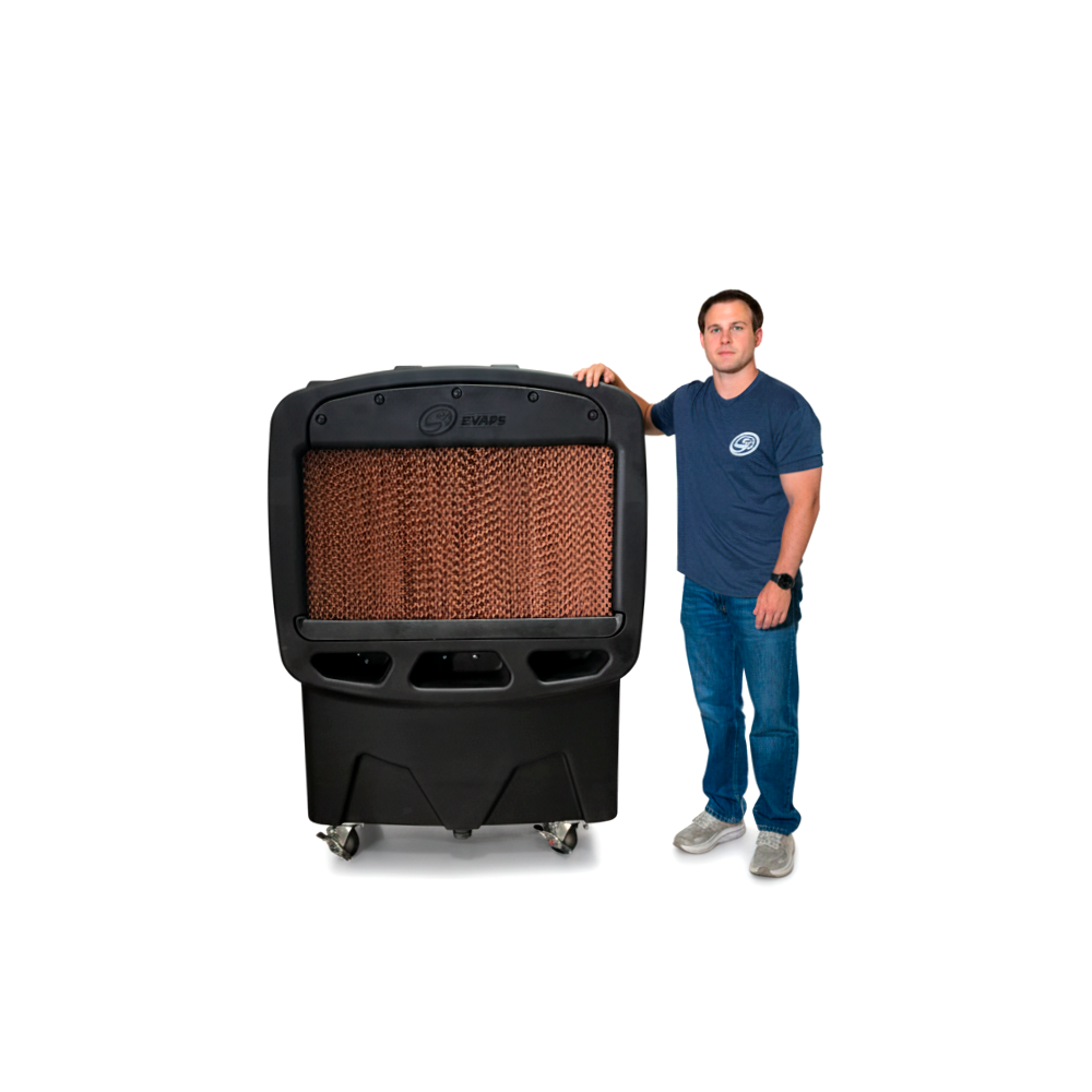 Diagram Size Comparison of an SB Evaps Small  Evaporative Cooler and a Man