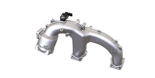 
  An SB Maps Sensor Spacer describe as a metallic exhaust manifold on a white background
