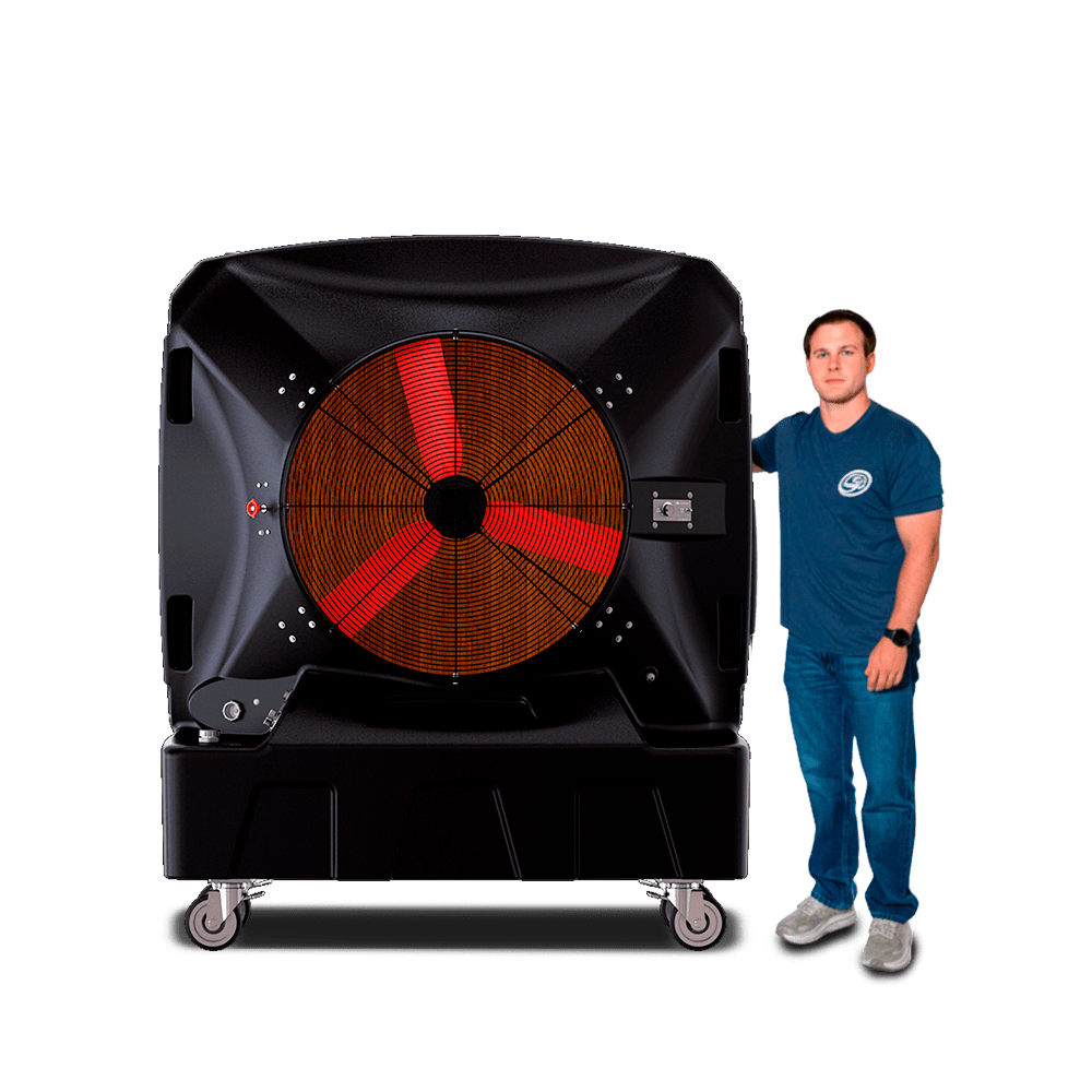 Diagram Size Comparison of a Medium SB Evaps Portable Evaporative Cooler and a Man