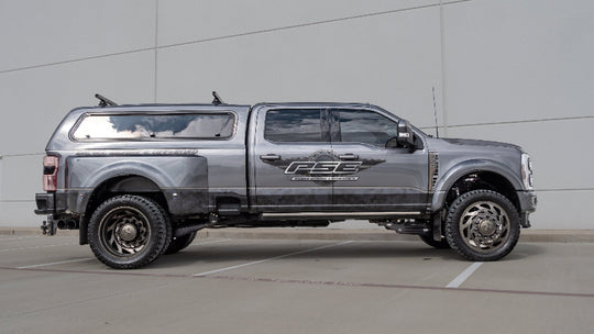 
  SB Filters supension now available on a Gray Ford F-250 Super Duty truck on a gray background
