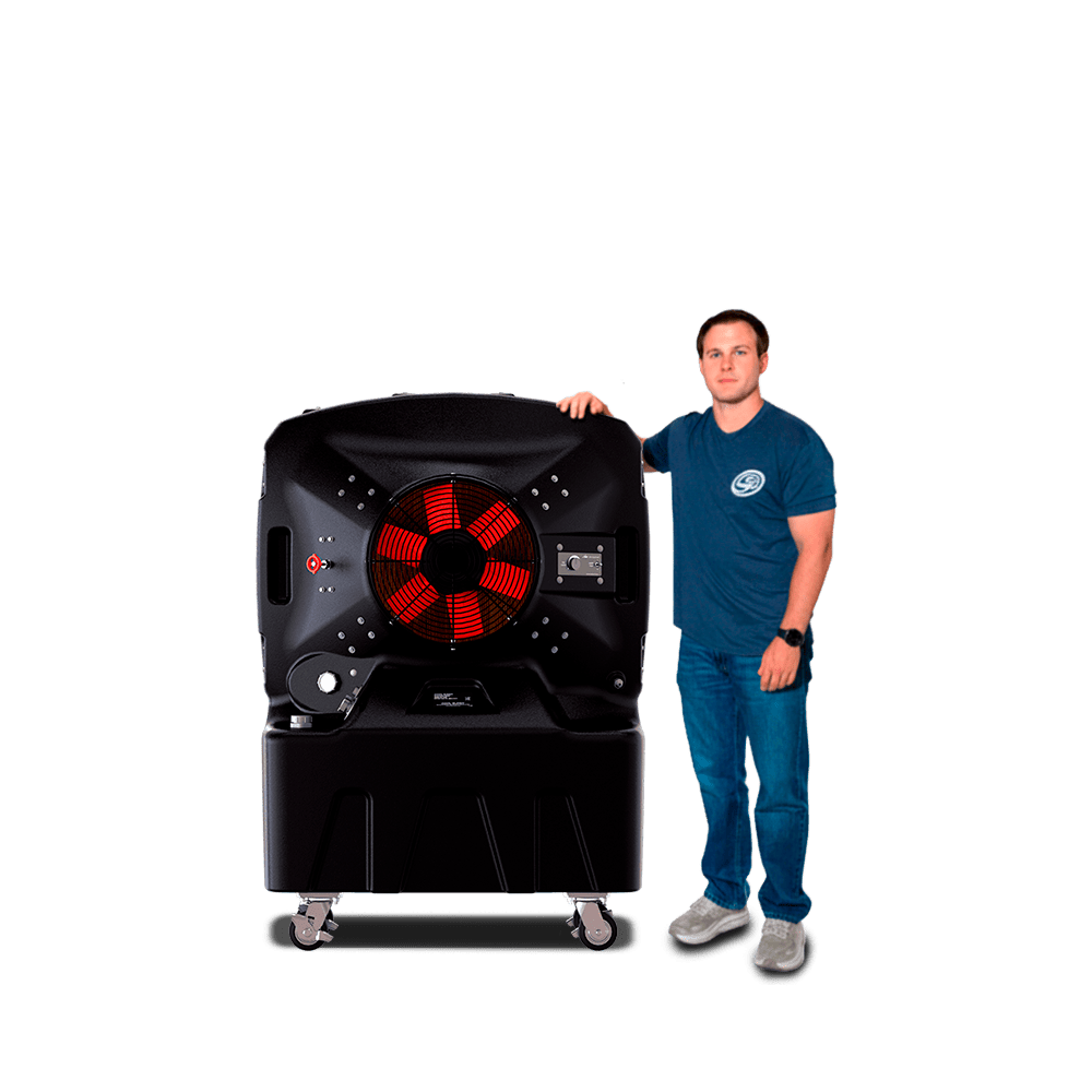 Diagram Size Comparison of an SB Evaps Small  Evaporative Cooler and a Man